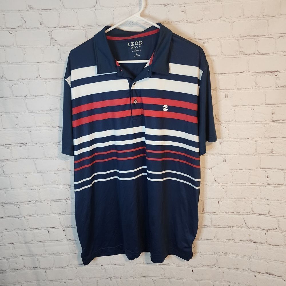 IZOD Men's Navy Striped Polo Shirt, Size XL